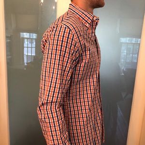 Brooks brothers orange and navy plaid button down